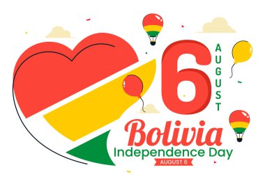 Bolivya Bağımsızlık Günü Vektör İlülasyonu, 6 Ağustos 'ta Düz Arkaplanlı Ulusal Bayram Sahnesinde Dalgalanan Bayrak ve Kurdele