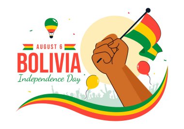 Bolivya Bağımsızlık Günü Vektör İlülasyonu, 6 Ağustos 'ta Düz Arkaplanlı Ulusal Bayram Sahnesinde Dalgalanan Bayrak ve Kurdele