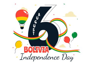 Bolivya Bağımsızlık Günü Vektör İlülasyonu, 6 Ağustos 'ta Düz Arkaplanlı Ulusal Bayram Sahnesinde Dalgalanan Bayrak ve Kurdele