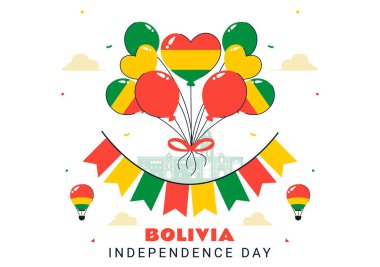 Bolivya Bağımsızlık Günü Vektör İlülasyonu, 6 Ağustos 'ta Düz Arkaplanlı Ulusal Bayram Sahnesinde Dalgalanan Bayrak ve Kurdele