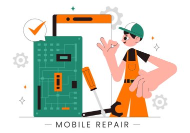 Arkaplanda Bozuk Ekran ve Aygıt Arızası Olan Bir Telefon veya Akıllı Telefon Elektronik Servisi Özelleştirmesi
