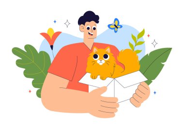 Hayvan Evlat Edindirme Ajansı Vektör İllüstrasyonunda Kediler ve Köpekleri Düz Tarzlı Karikatür Arkaplanındaki Bir Barınaktan Evcil Hayvan Evlat Edinme