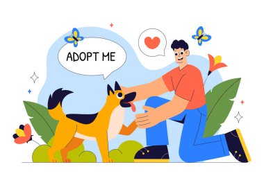 Hayvan Evlat Edindirme Ajansı Vektör İllüstrasyonunda Kediler ve Köpekleri Düz Tarzlı Karikatür Arkaplanındaki Bir Barınaktan Evcil Hayvan Evlat Edinme