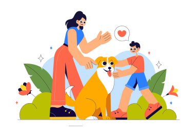 Hayvan Evlat Edindirme Ajansı Vektör İllüstrasyonunda Kediler ve Köpekleri Düz Tarzlı Karikatür Arkaplanındaki Bir Barınaktan Evcil Hayvan Evlat Edinme