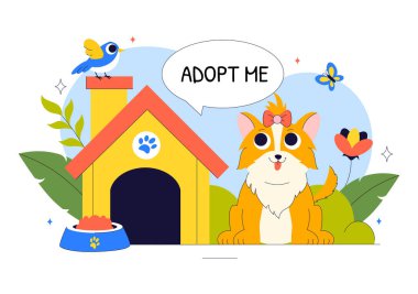 Hayvan Evlat Edindirme Ajansı Vektör İllüstrasyonunda Kediler ve Köpekleri Düz Tarzlı Karikatür Arkaplanındaki Bir Barınaktan Evcil Hayvan Evlat Edinme