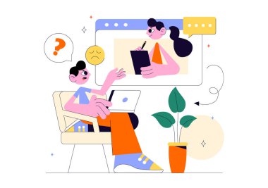 Çevrimiçi Terapist Danışmanlık Vektör İllüstrasyonunda Psikolojik Danışmanlık ve Uygulama Arkaplanda Akıllı Telefon Video Çağrısı