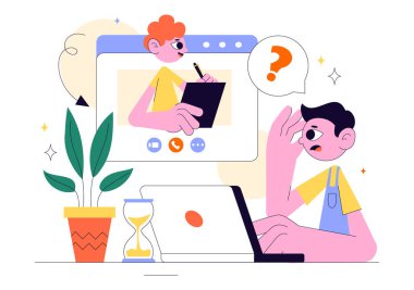 Çevrimiçi Terapist Danışmanlık Vektör İllüstrasyonunda Psikolojik Danışmanlık ve Uygulama Arkaplanda Akıllı Telefon Video Çağrısı