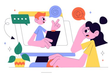 Çevrimiçi Terapist Danışmanlık Vektör İllüstrasyonunda Psikolojik Danışmanlık ve Uygulama Arkaplanda Akıllı Telefon Video Çağrısı