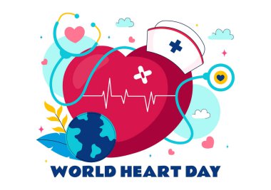 29 Eylül 'de Dünya Kalp Günü Vektör İllüstrasyonu, Sağlık ve Hastalıkların Önlenmesinin Önemi Hakkında Bilinci Artırmak İçin