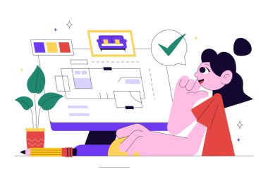Bir Odanın Tasarımını Planlayan, Duvarın Renklerini ve Mobilya Tarzını Seçen Profesyonel Bir Dekoratör Gösterimi