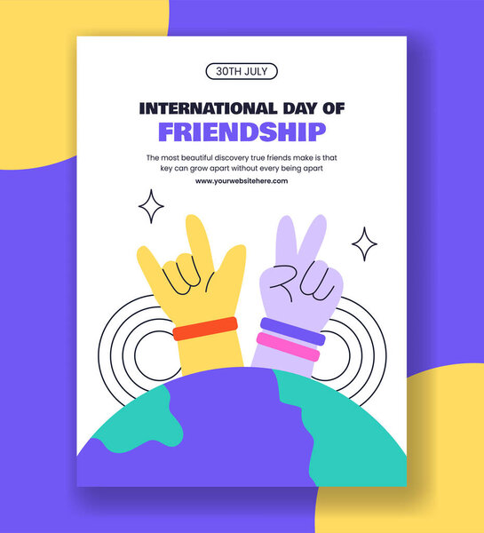 С Днем Дружбы Векторная иллюстрация с друзьями, тусующимися в плоском вертикальном шаблоне плаката