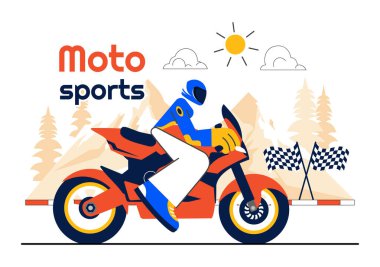 Yarış Motorsport Speed Speke Vector İllüstrasyonunda Spor Giyimi ve Güvenlik Ekipmanları Şampiyonluk veya Yarışma Arkaplanı