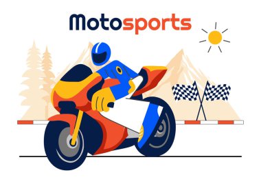 Yarış Motorsport Speed Speke Vector İllüstrasyonunda Spor Giyimi ve Güvenlik Ekipmanları Şampiyonluk veya Yarışma Arkaplanı