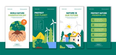 Doğa Koruma Günü Vektör Hikayeleri Düz Çizgi Film El Çizimi Arkaplan Şablonu