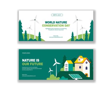Düz Biçim İllüstrasyonunda Dünya Doğa Koruma Günü Yatay Sancak Tasarımı