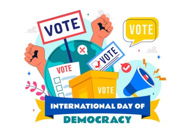 Uluslararası Demokrasi Günü Vektör İllüstrasyonu 15 Eylül 'de, Düz Çizgi Film Biçiminde Çözüm İçin Oy Veren Kağıtlar