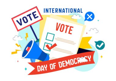 Uluslararası Demokrasi Günü Vektör İllüstrasyonu 15 Eylül 'de, Düz Çizgi Film Biçiminde Çözüm İçin Oy Veren Kağıtlar