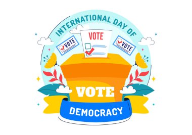 Uluslararası Demokrasi Günü Vektör İllüstrasyonu 15 Eylül 'de, Düz Çizgi Film Biçiminde Çözüm İçin Oy Veren Kağıtlar