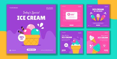 Renkli Düz Arkaplanlı Günün Dondurması Sosyal Medya Postası