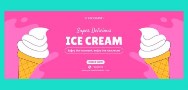 Dondurma Lezzeti Sosyal Medya Kapak Şablonu El Çizimi Biçiminde