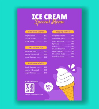 Düz Tasarım Elementleriyle Sosyal Medya Menüsü İçin Renkli Dondurma