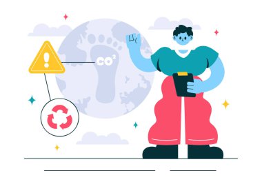 Dünya Gezegeni 'ni Düz Tarz Arkaplanındaki İklim Değişikliğinden Kurtarmanın Önemi vurgulanan Karbon Dioksit veya CO2 Vektör İlülasyonu