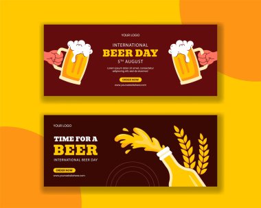Yatay Sancak İçin Uluslararası Bira Günü Vektör Şablonu Beceriksiz Bira ve Düz Biçimli Neşeli