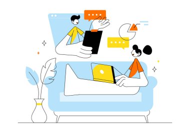 Uzaktan Çalışma Kurulum Vektörü İllüstrasyonu Dengeli Çalışma Hayatı Ortamı Esnekliği ve Ev Verimliliğini Vurguluyor