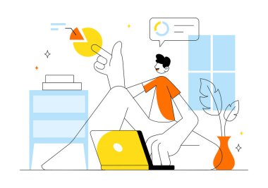 Uzaktan Çalışma Kurulum Vektörü İllüstrasyonu Dengeli Çalışma Hayatı Ortamı Esnekliği ve Ev Verimliliğini Vurguluyor