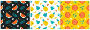 Plaj Elementleri Çizgi Filmde Düz Şekil Görünümlü Tropik Yaz Şablonu