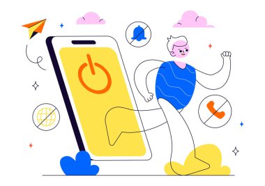 Dijital Detox İllüstrasyonu Dijital Aygıtsız Yaşamı Kabul Etme, Çevrimdışı Boş Aktiviteler ve İnternet Bağlantıları Olmadan Gevşeme