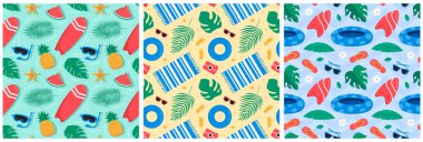 Plaj elementleri düz çizgi film tarzında Tropikal Yaz Şablonu