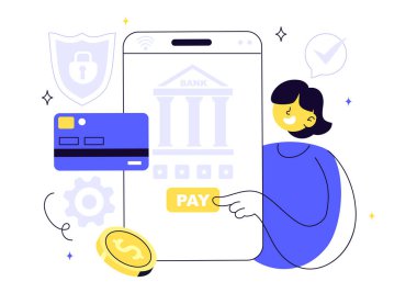 Fintech Vector Illustration Featuring Finance, Financial Technology, Online Banking, Crowdfunding, and Business Investment Bankacılık Ödeme Arkaplanı