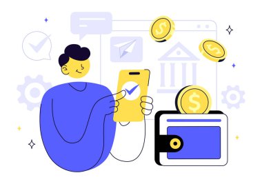 Fintech Vector Illustration Featuring Finance, Financial Technology, Online Banking, Crowdfunding, and Business Investment Bankacılık Ödeme Arkaplanı