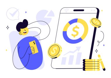 Fintech Vector Illustration Featuring Finance, Financial Technology, Online Banking, Crowdfunding, and Business Investment Bankacılık Ödeme Arkaplanı