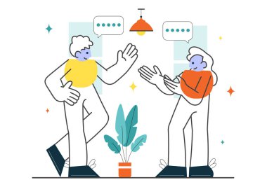 Arkaplanda Dostça Sohbetler ve Seyirci İlişkileriyle Mobil Sosyal İletişimi Özetleyen Sosyal Etkileşim Vektörü İllüstrasyonu