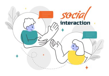 Arkaplanda Dostça Sohbetler ve Seyirci İlişkileriyle Mobil Sosyal İletişimi Özetleyen Sosyal Etkileşim Vektörü İllüstrasyonu