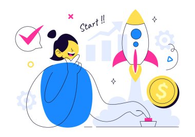 Girişim Vektörü İllüstrasyonu: İş Geliştirme Süreci Hedefi, Yenilikçi Ürün Fırlatma, Ok Atıcılığı ve Hedef Başarı