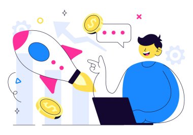 Girişim Vektörü İllüstrasyonu: İş Geliştirme Süreci Hedefi, Yenilikçi Ürün Fırlatma, Ok Atıcılığı ve Hedef Başarı