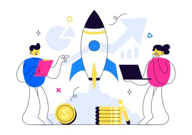 Girişim Vektörü İllüstrasyonu: İş Geliştirme Süreci Hedefi, Yenilikçi Ürün Fırlatma, Ok Atıcılığı ve Hedef Başarı