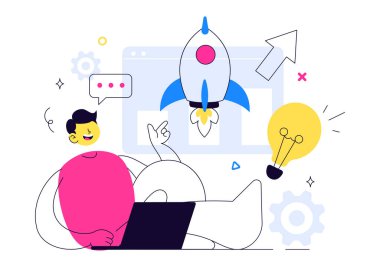 Girişim Vektörü İllüstrasyonu: İş Geliştirme Süreci Hedefi, Yenilikçi Ürün Fırlatma, Ok Atıcılığı ve Hedef Başarı