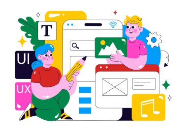 Ui Ux Tasarım Vektörü İllüstrasyonu Uygulama ve Yazılım Web Sitesi Geliştirmesi Uygulama Kodlaması ile Düz Çizgi Arkaplan