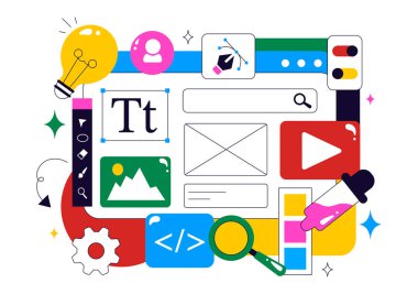 Ui Ux Tasarım Vektörü İllüstrasyonu Uygulama ve Yazılım Web Sitesi Geliştirmesi Uygulama Kodlaması ile Düz Çizgi Arkaplan