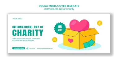 Düz El Çizilmiş Çizgi Film Biçiminde Uluslararası Yardım Etkinliğinin Sosyal Medya Kapağı Tasarımı