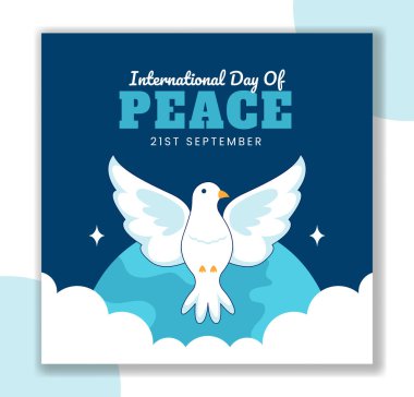 Düz Çizgi Film Çizimi ve El Çizimi Arkaplanlı Barış Günü Sosyal Medya Şablonu