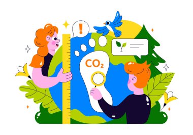 Karbon Ayak İzi Azaltma Çizimi: Çevre Kirliliği Etkisi Analizi: CO2, Doğa, İklim ve Küresel Çevre Dengesi Üzerine Etki