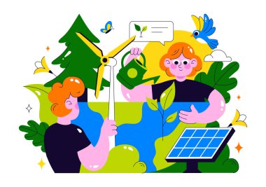 Karbon Ayak İzi Azaltma Çizimi: Çevre Kirliliği Etkisi Analizi: CO2, Doğa, İklim ve Küresel Çevre Dengesi Üzerine Etki