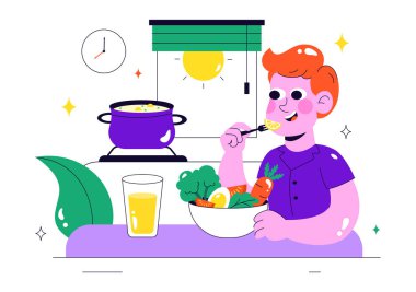 Sabah Ritüelleri Vektör İllüstrasyonunda Sabah Rutinlerini Yapan ve Tarz Arkaplanda Sağlıklı Yaşam Alışkanlıklarını Uygulayan İnsanlar