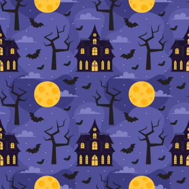 Mutlu Cadılar Bayramı Festivali Kusursuz Şablon Çizgi Film Şablonunda Ürkütücü elementler Tasarımı