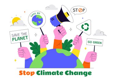 Çevreyi Korumak, Gezegeni Korumak ve Küresel Isınmayı Durdurmak İçin İnsanların Pankartlarını Tuttuğu İklim Değişikliği Gösterisi